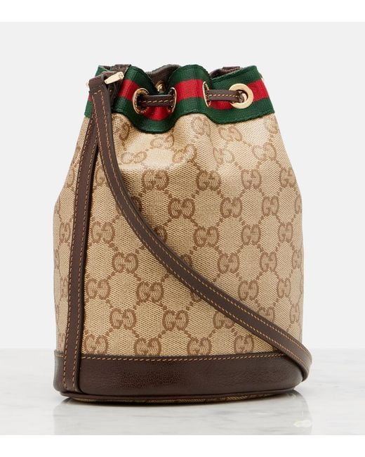 Gucci Brown Web Stripe Mini Gg Canvas Bucket Bag