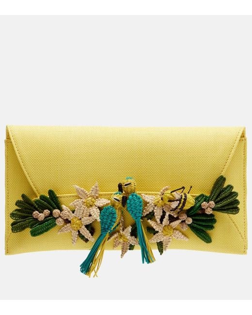 Aquazzura Yellow Birdsong Small Raffia Clutch