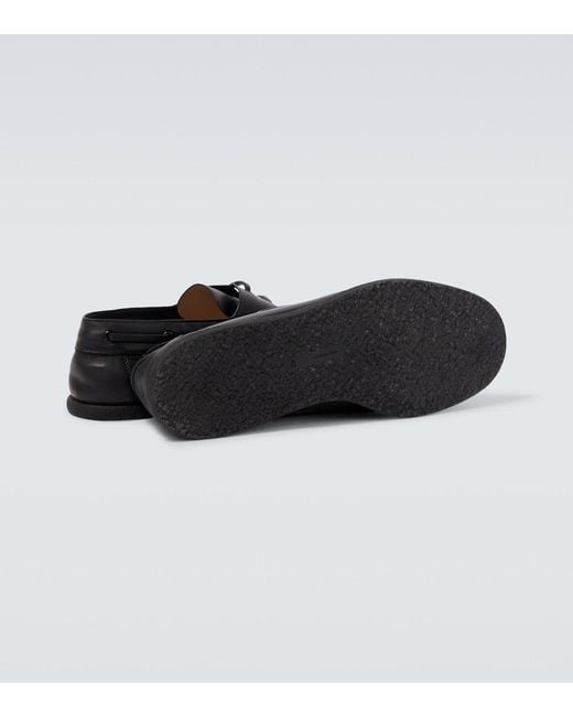The Row Black Novus Leather Boat Shoes for men