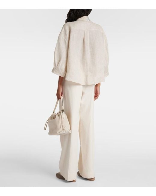 Brunello Cucinelli White Embellished Linen Shirt