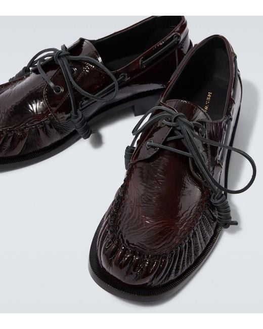 Dries Van Noten Black Patent Leather Boat Shoes for men