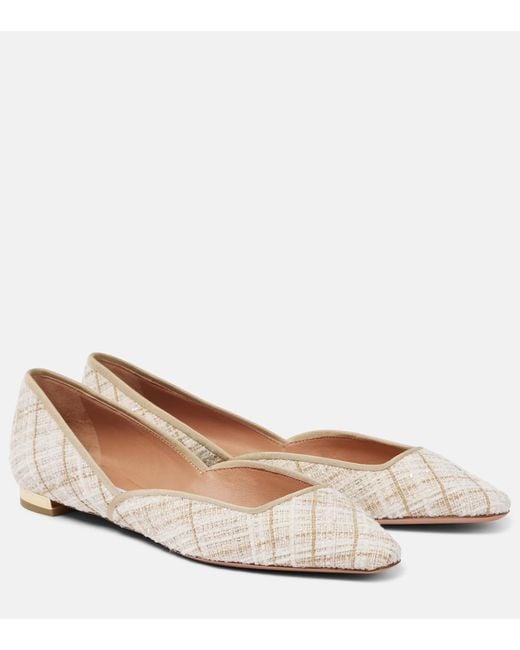 Aquazzura Natural Maia Tweed Ballet Flats