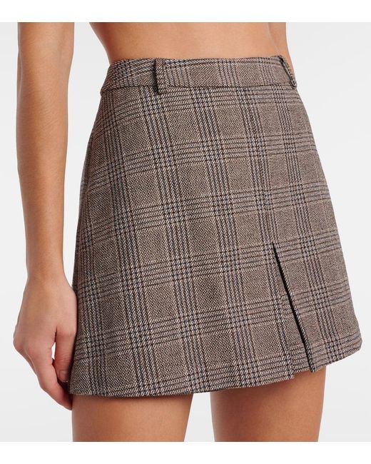 Self-Portrait Gray Checked Cotton And Linen Skort