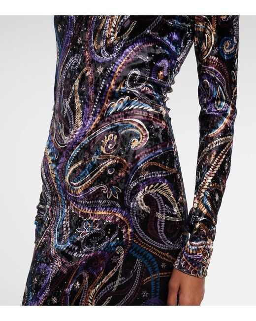 Etro Blue Sequined Turtleneck Gown