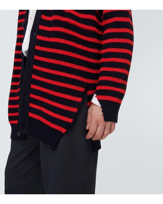 Marni Red Striped Virgin Wool Cardigan for men