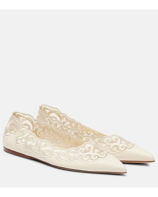 Gabriela Hearst Natural Ziva Embroidered Leather Ballet Flats