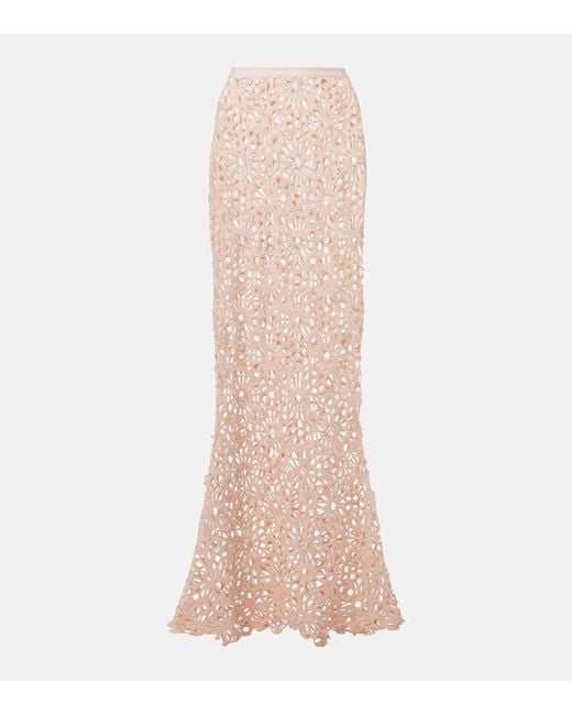 Norma Kamali Pink Obie Crochet Cotton-Blend Maxi Skirt