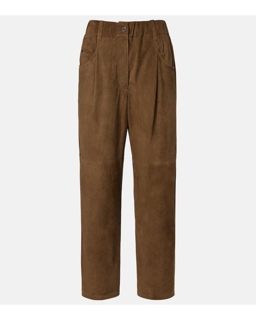 Brunello Cucinelli Brown Monili Suede Straight Pants