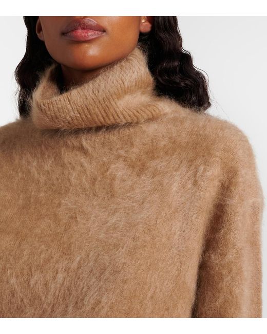 Lisa Yang Brown Florel Cashmere Turtleneck Sweater