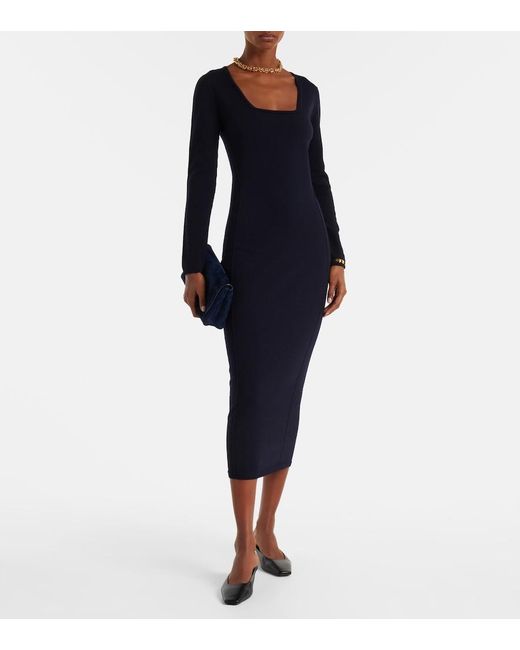 Max Mara Blue Sophia Wool-Blend Midi Dress