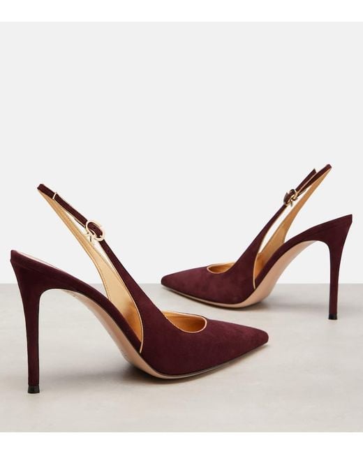 Gianvito Rossi Red Ribbon Sling 95 Suede Slingback Pumps