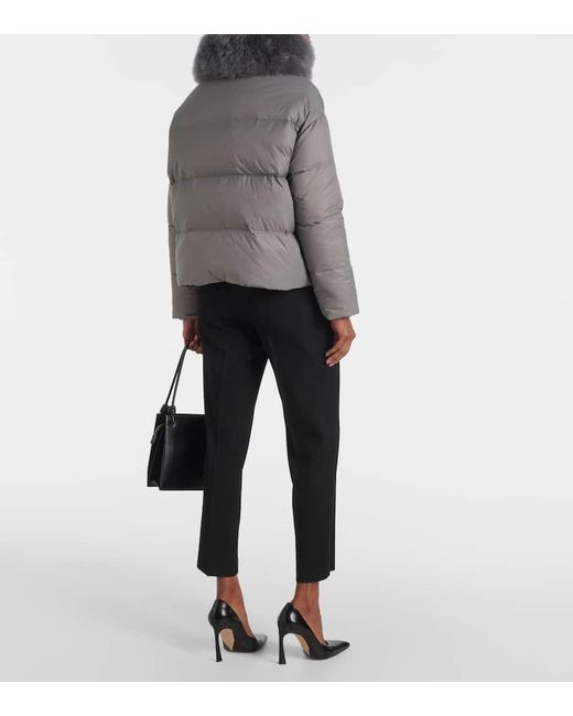 Yves Salomon Gray Shearling-Trimmed Quilted Down Jacket