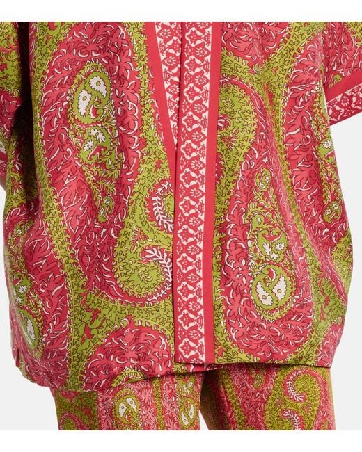 Etro Red Printed Silk Twill Wrap Jacket