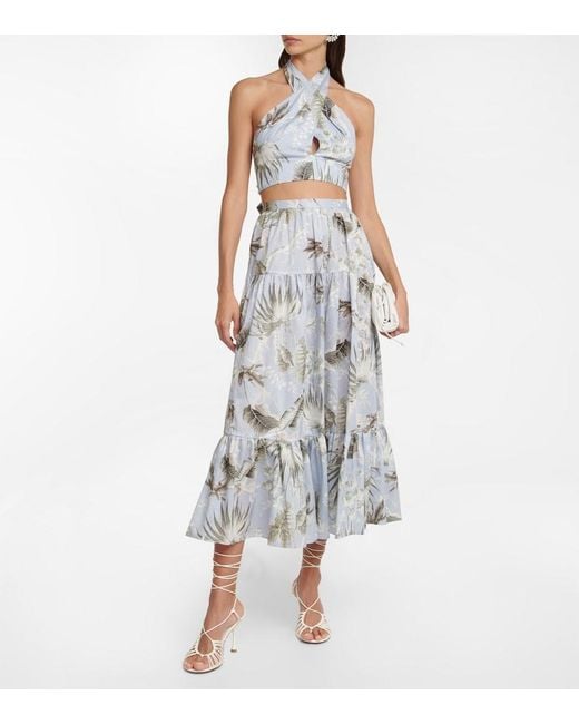 Erdem Blue Olympia Printed Cotton Midi Skirt