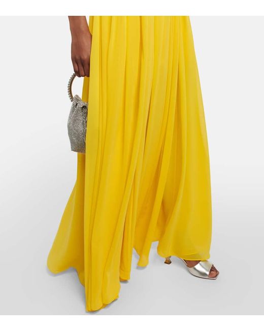 Rasario Yellow Pleated Cutout Chiffon Gown