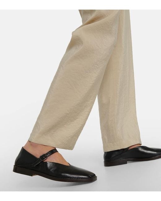 Lemaire Black Leather Mary Jane Ballet Flats