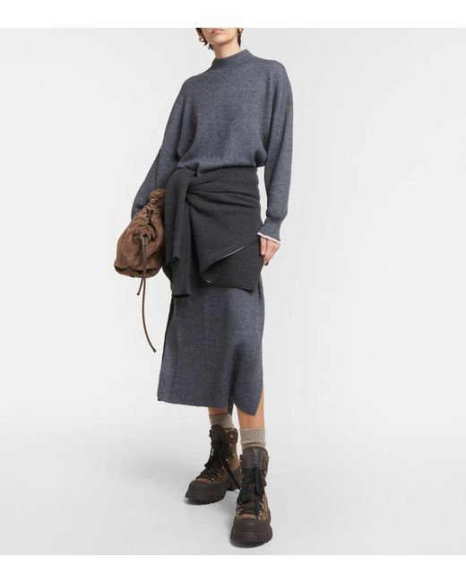 Brunello Cucinelli Blue Ribbed-Knit Cotton And Alpaca Midi Dress