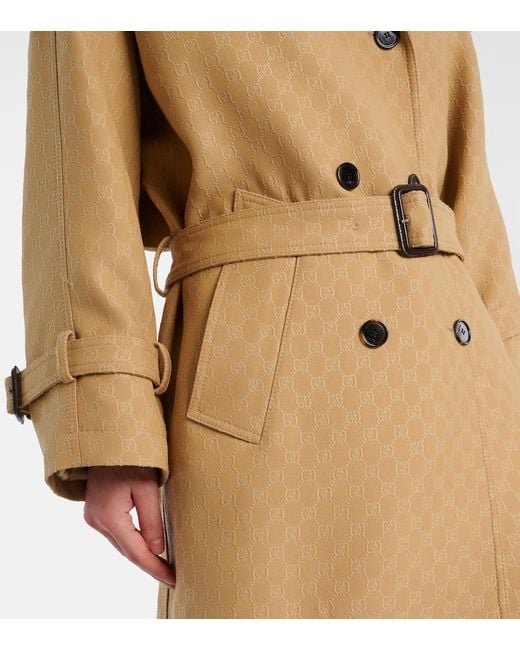 Gucci Natural Gg Wool And Silk Crepe Trench Coat
