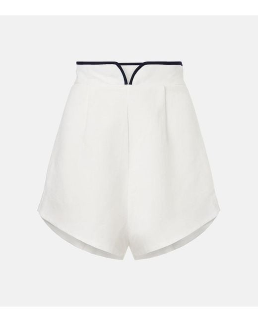 Adriana Degreas White Bicolor Linen-Blend Bermuda Shorts