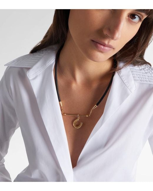 Marie Lichtenberg Metallic 18Kt And Leather Pendant Necklace With Diamonds