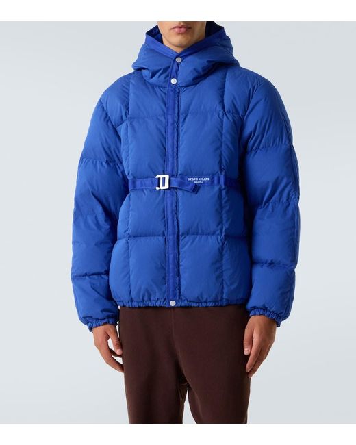 Stone Island Blue Logo Cotton-Blend Down Jacket for men
