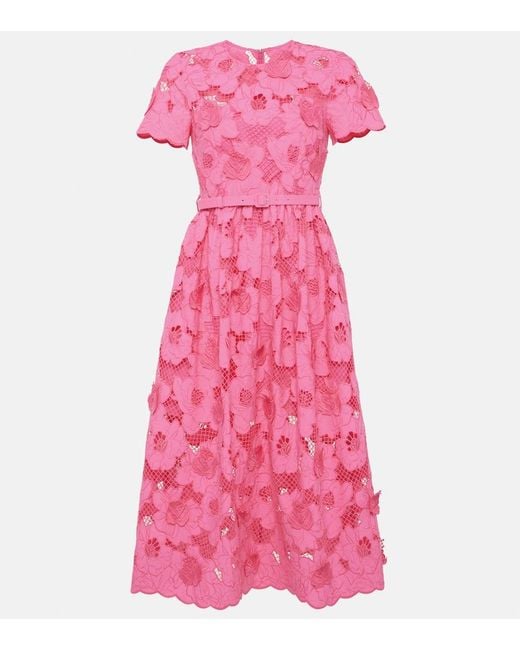 Self-Portrait Pink Cotton-Blend Lace Midi Dress