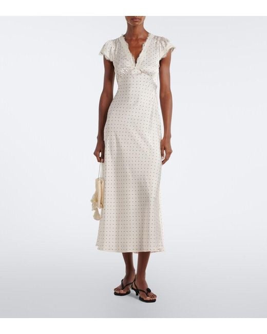 Faithfull The Brand White Mina Lace-Trimmed Polka-Dot Satin Midi Dress