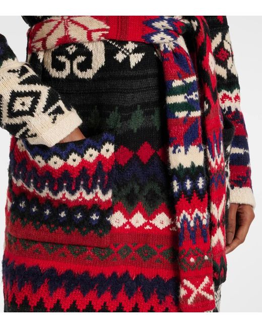 Polo Ralph Lauren Red Snowflake-Motif Shawl-Collar Cardigan