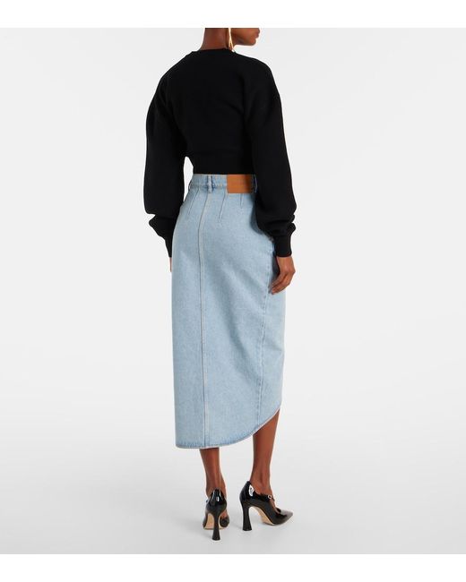 Nina Ricci Blue Draped Denim Midi Skirt