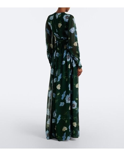 Erdem Green Floral Silk Voile Gown