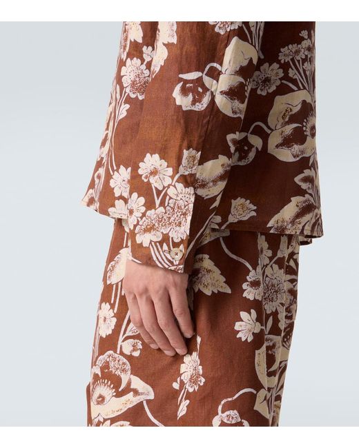 Commas Brown Floral Tie-Neck Linen Shirt for men