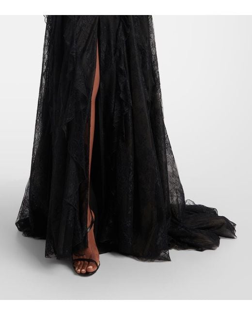 Costarellos Black Halterneck Lace Gown