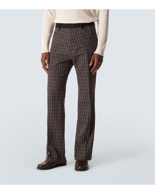 Wales Bonner Brown Country Checked Linen-Blend Straight Pants for men