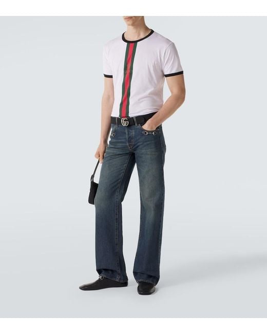 Gucci White Web Stripe Cotton T-Shirt for men
