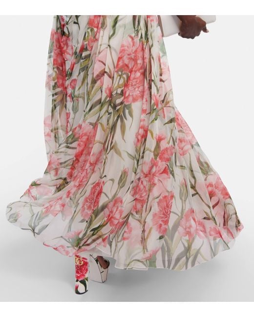 Dolce & Gabbana Pink Carnation-print Halterneck Gown