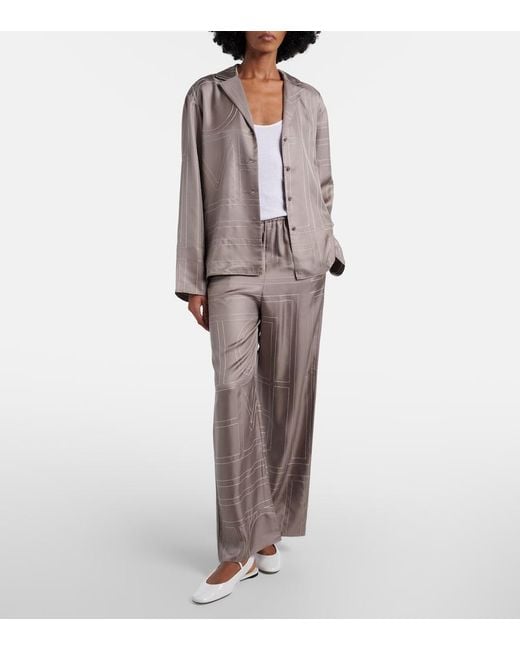 Totême Gray Monogram Silk Twill Pajama Pants