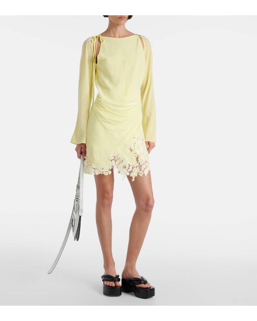 Acne Yellow Cutout Lace-trimmed Minidress