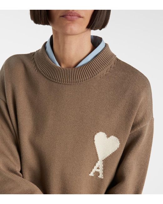 AMI Brown Ami De Cour Wool And Cotton Sweater
