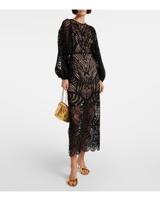 Farm Rio Black Nature Guipure Lace Maxi Dress