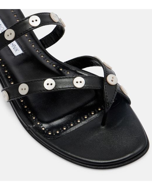 Manolo Blahnik Black Irafli Embellished Leather Thong Sandals