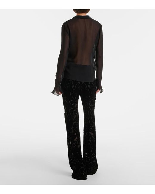Gucci Black Floral Devore Velour Straight Pants