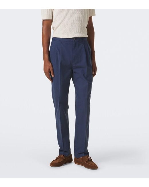 Dunhill Blue Cotton Twill Straight Chinos for men