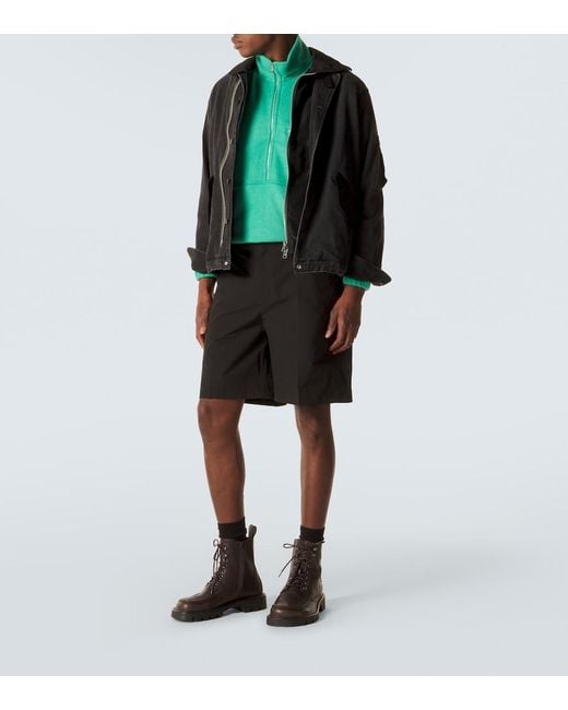 Moncler Blue Leather-Trimmed Seersucker Shorts for men
