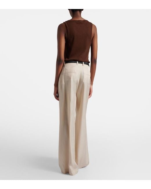 Frankie Shop Natural Marfa Pleated Twill Wide-Leg Pants