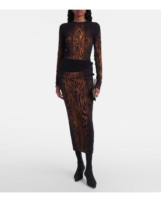 Jean Paul Gaultier Brown Wood Trompe L'Oil Tulle Midi Skirt