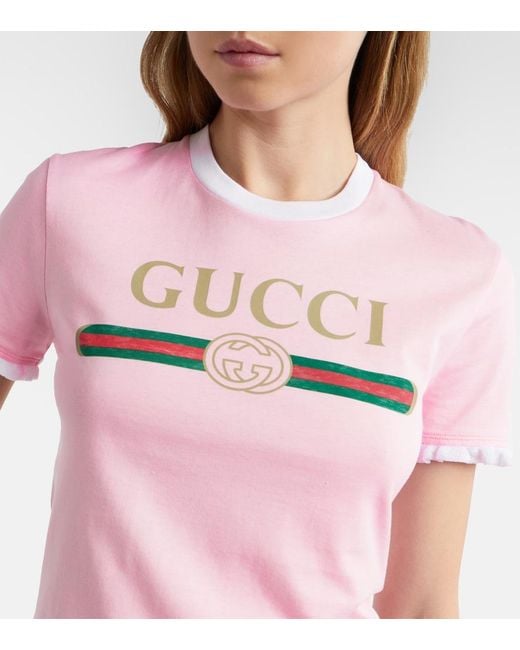 Gucci Pink Cotton Jersey T-Shirt With Print, Size Xs, Ready-To-Wear