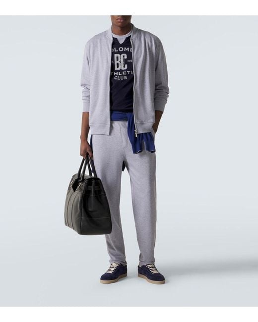 Brunello Cucinelli Blue Cotton-Blend Jersey Zip-Up Sweater for men