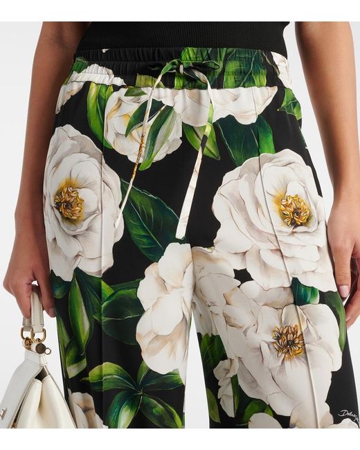 Dolce & Gabbana Green Silk Pants With Floral Pattern