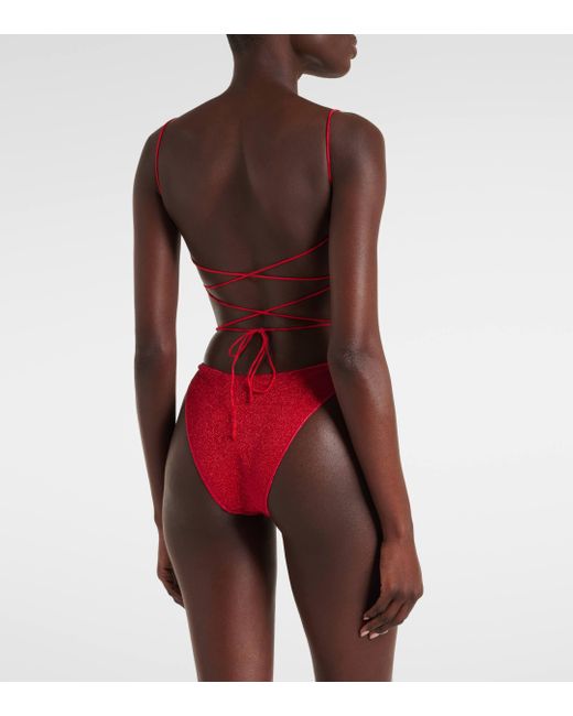 Oseree Red Lumiere Square Lame Swimsuit