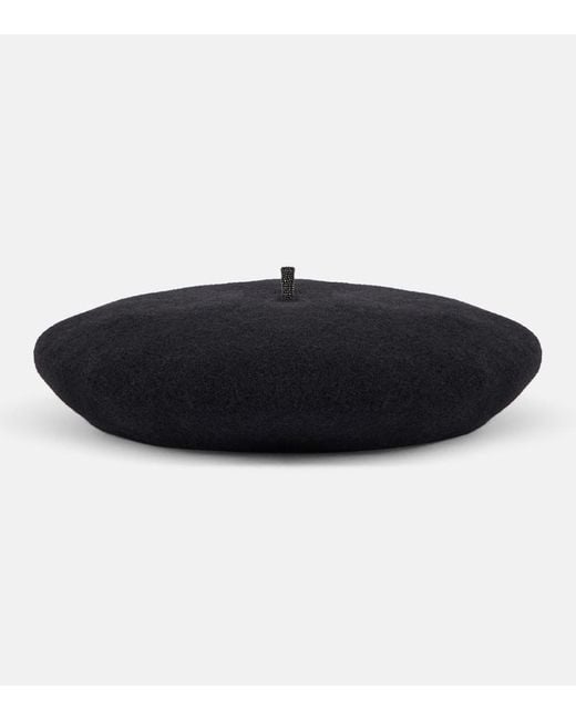 Brunello Cucinelli Black Verziertes Barett Aus Wolle